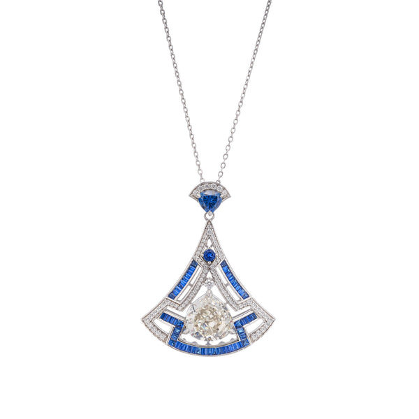 Doris Blue Ginkgo Leaf Gemstone Pendant Sterling Silver Necklace