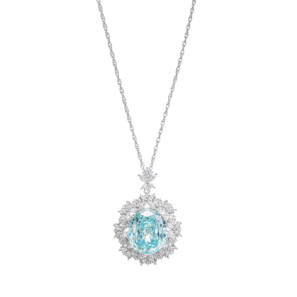 Eini Aquamarine Floral Gemstone Pendant Sterling Silver Necklace
