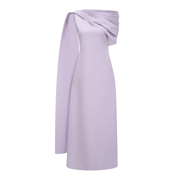 Annabelle Purple Cape-Design Ribbon Maxi Dress