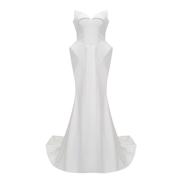 Alba White Barrel Waist Corset Maxi Dress