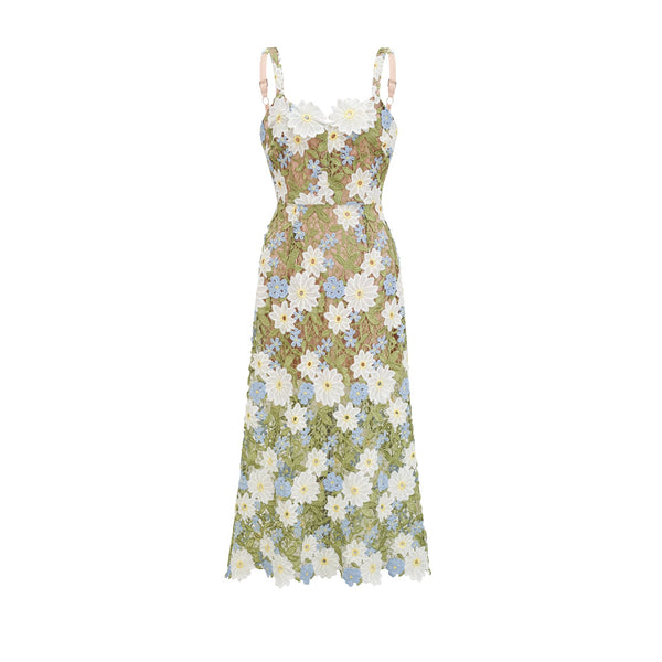 Carla floral embroidered hollow-carved midi dress (US Only)