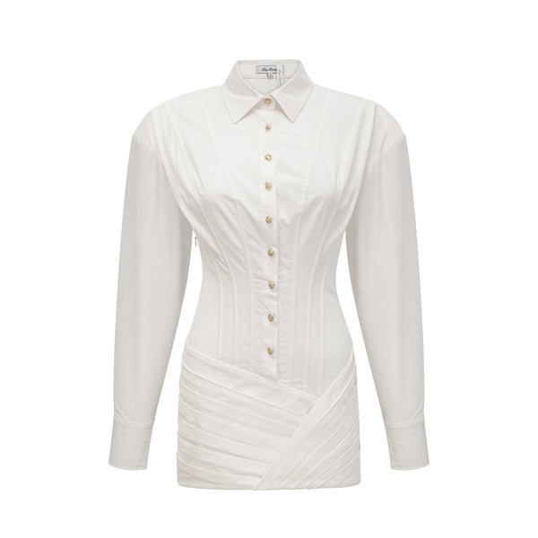 Orlane white cinched-waist pleated mini shirt dress (US Only)