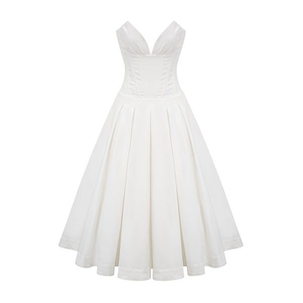 Katherine off-shoulder corset midi dress in White (US Only)