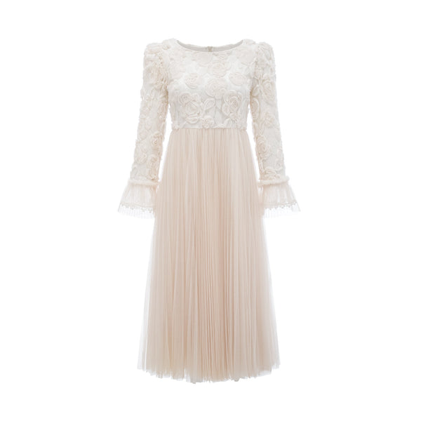 Thibaulte pleated lace-floral midi dress (US Only)