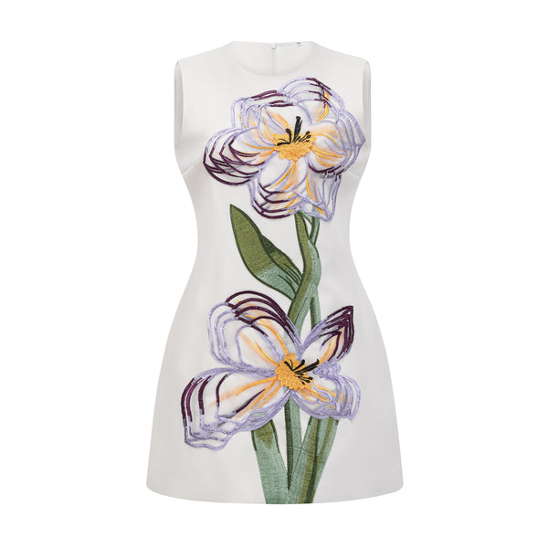 Irène White Sequin Floral Embroidered Mini Dress