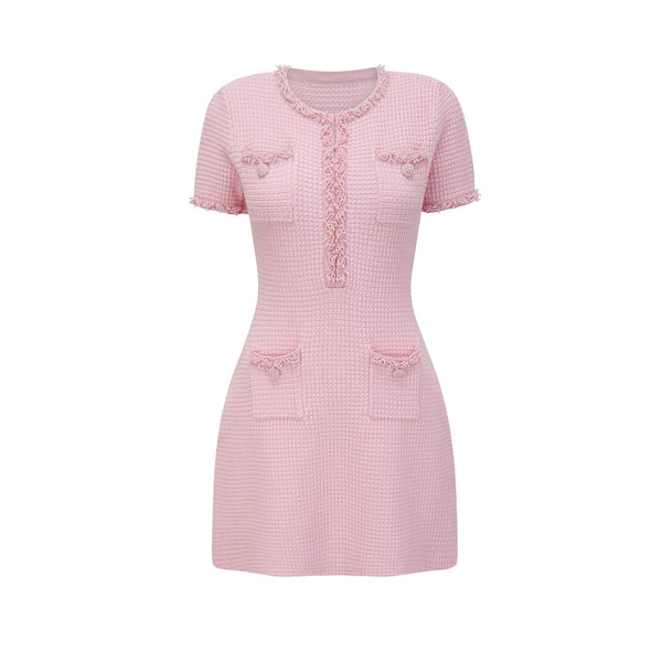 Eugénie pink beaded knit mini dress