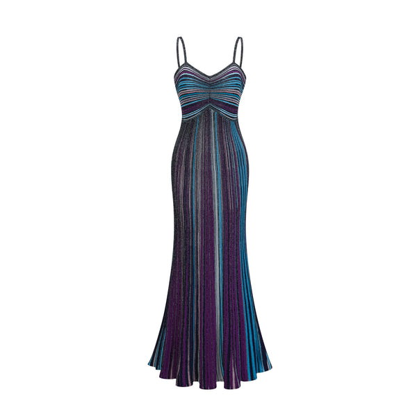 Bruyère Purple Sequin Striped Knit Maxi Dress
