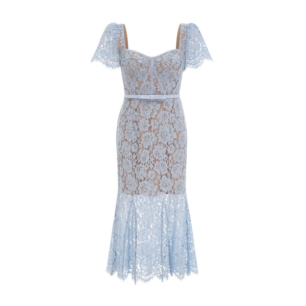 Audrey blue floral-lace boned midi dress
