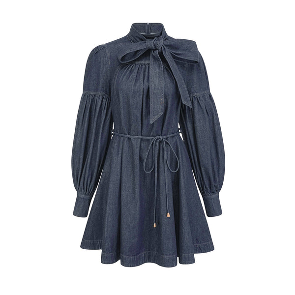 Mirabel dark-blue contrast-stitch denim mini dress