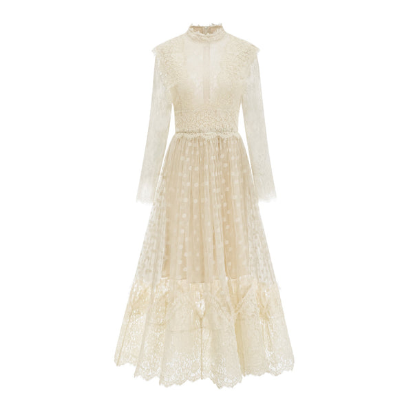 Éliane polka-dot lace-embroidered midi dress