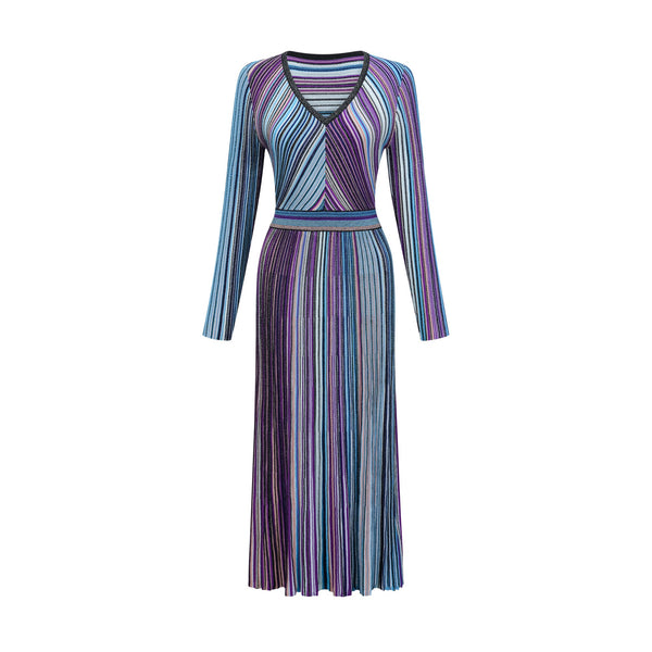 Mathilde metallic pleated midi dress in Blue (US Only)
