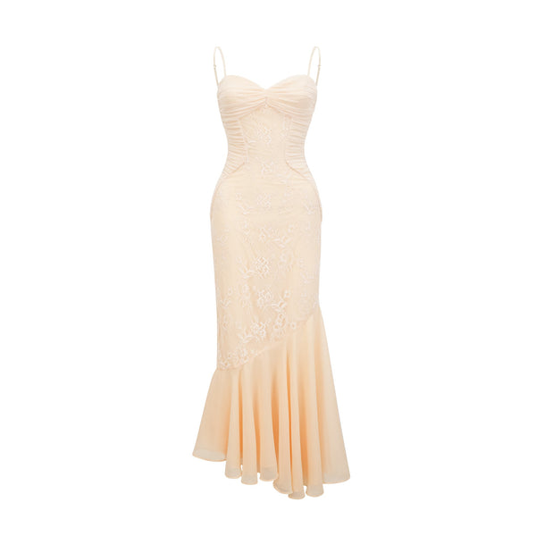 Audrey chiffon & lace midi dress