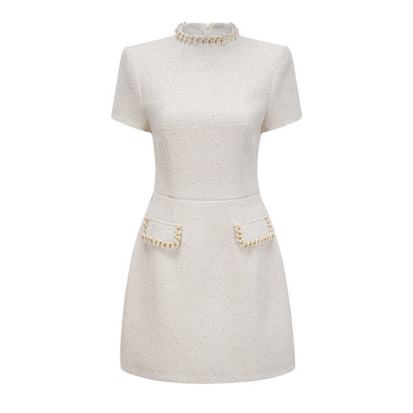 Jeanne white embellished tweed mini dress