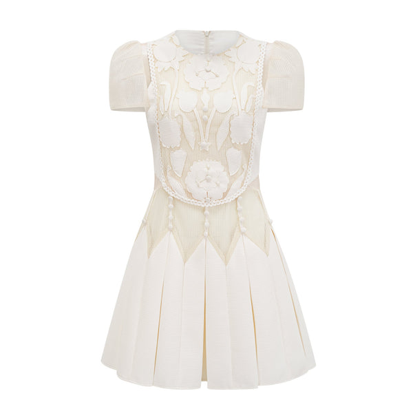 Maelle white flower-embroidered mini dress