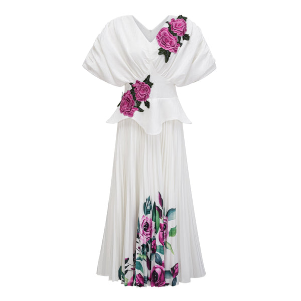 Pétale White Rose Appliqué Maxi Dress