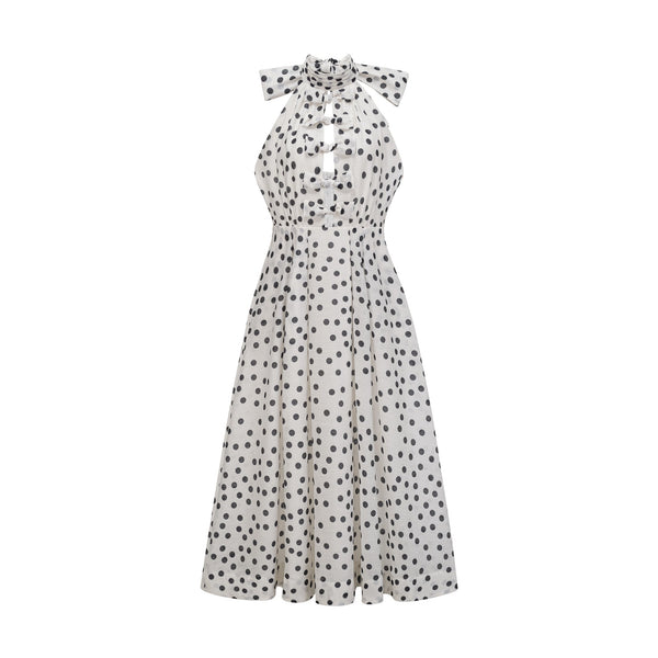 Audrey white bowknot polka-dot midi dress (US Only)