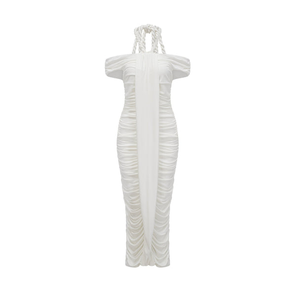 Émeline white braided rope-detail midi dress