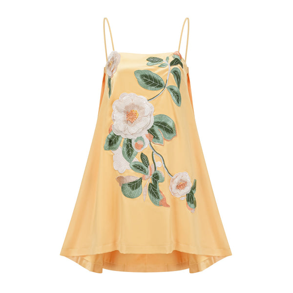 Avril Yellow Floral Embroidered Mini Dress
