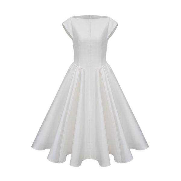 Amandine white open-back cap-sleeve midi dress