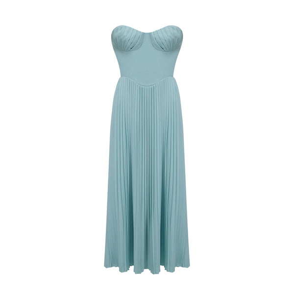 Carlotta blue pleated corset maxi dress (US Only)