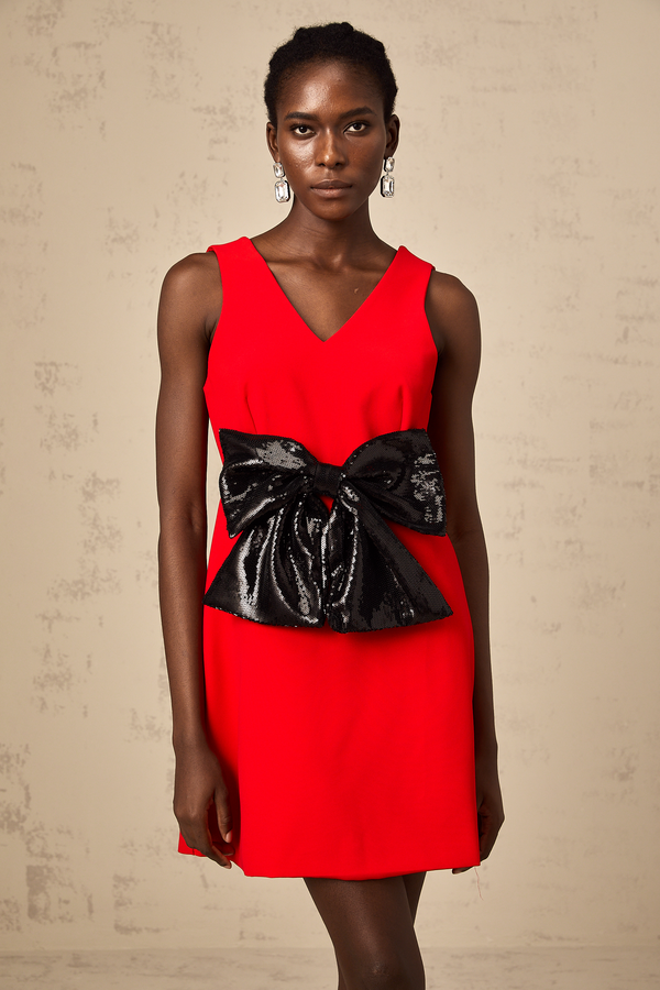 Roxane V-neck sequin-bow mini dress in Red (US Only)
