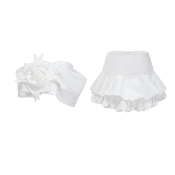 Honorine white floral pleated top & skirt matching set