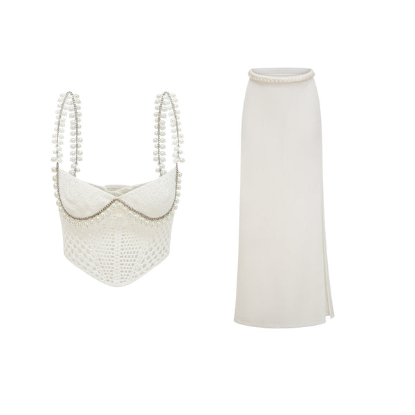 Prunelle Crochet Knit Two-Piece Top and Skirt Set (US Only)