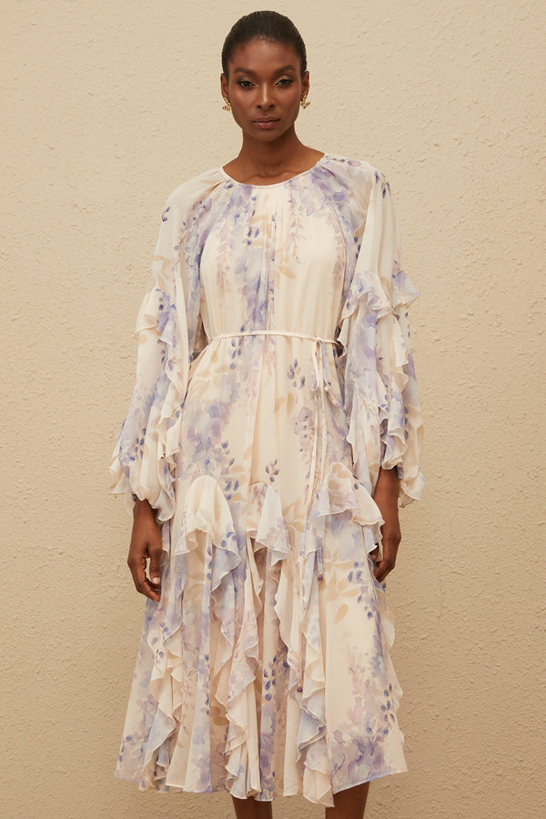 Yara Ruffled Floral Print Midi Dress (US Only)