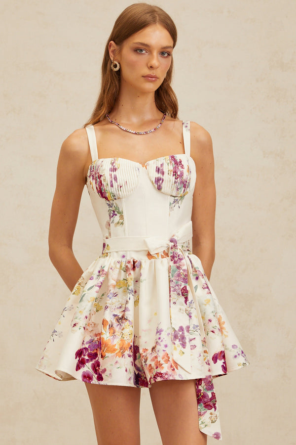 Juliette White Self-Tie Floral Print Mini Dress