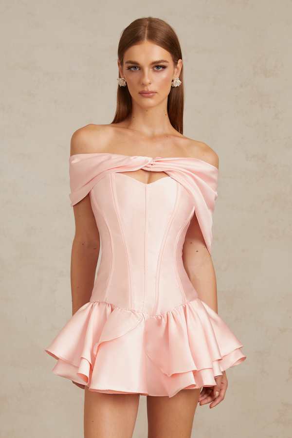 Colette Pink Shawl Satin Mini Dress