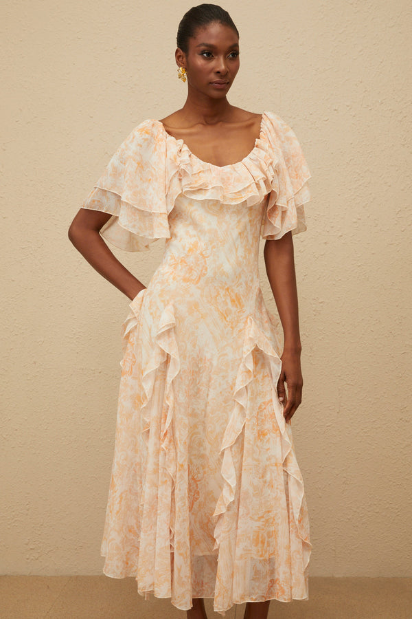 Aurore Ruffled Floral Midi Dress