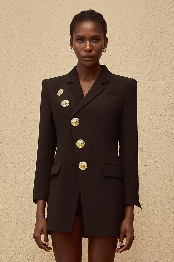 Clémence Black Diagonal Placket Blazer