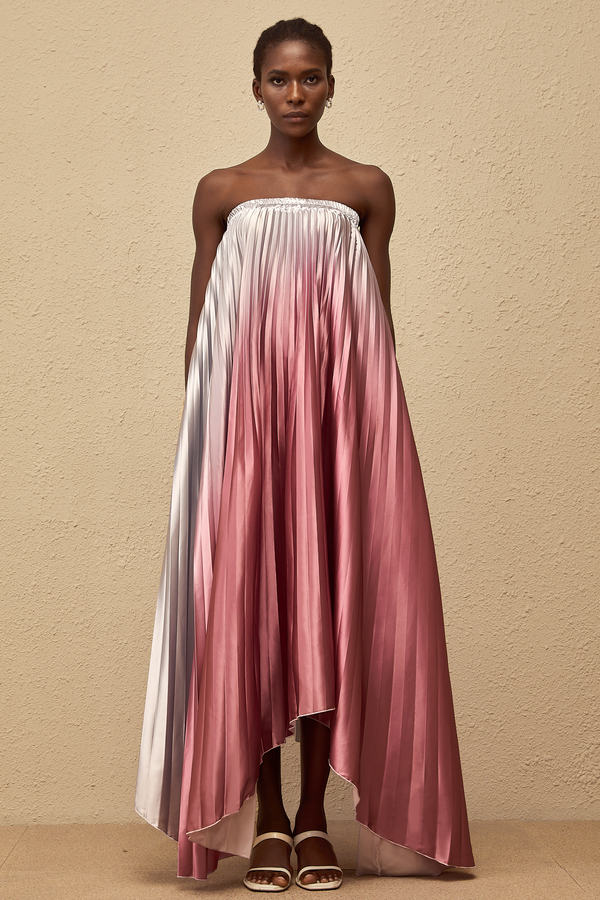Irini Pink Gradient Pleated Maxi Dress