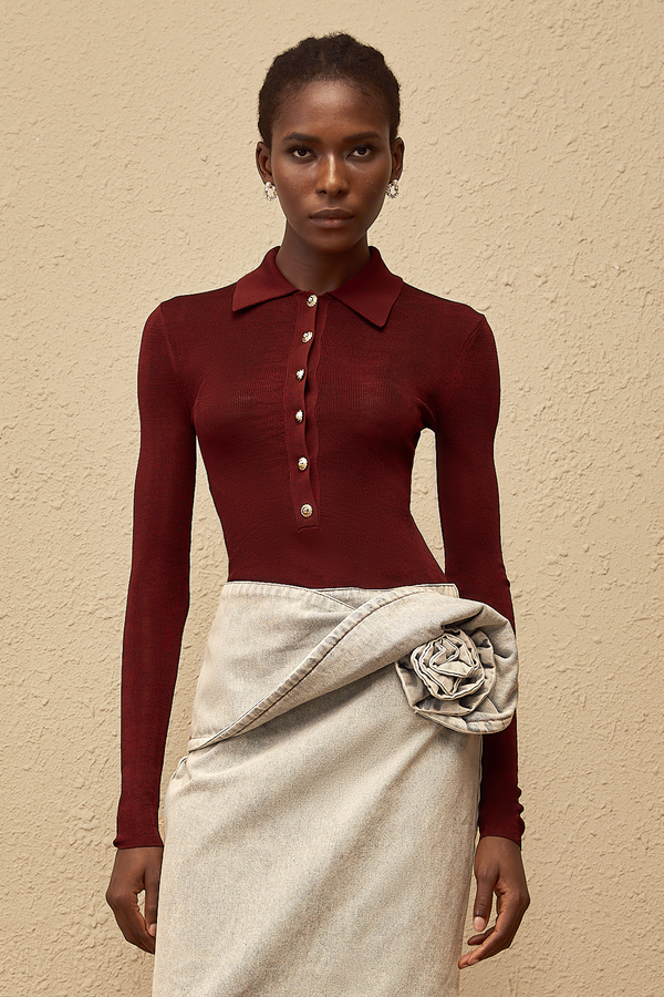 Angeliki Red Knit Bodysuit