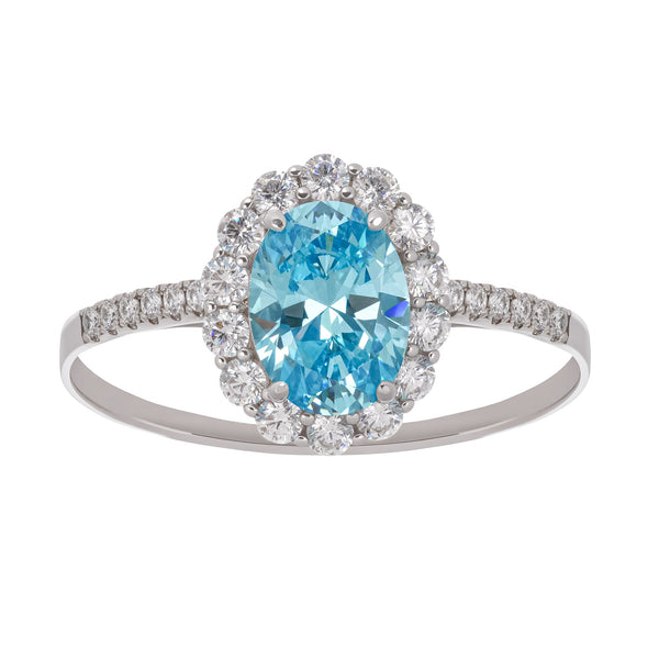 Angle Blue Oval Gemstone Sterling Silver Ring