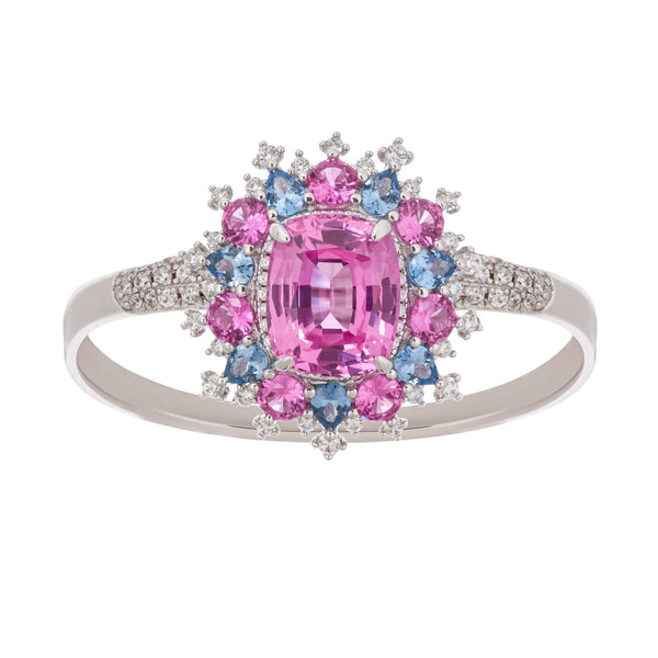 Révérence Pink Halo-Set Zircon Gemstone Sterling Silver Ring