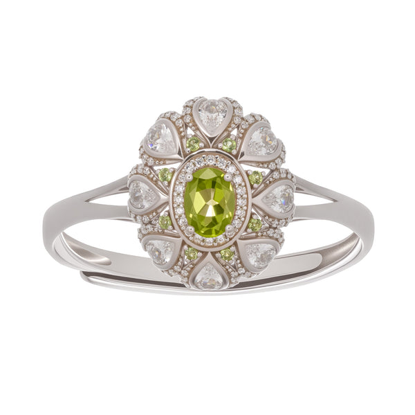 Joyau Olive Green Oval Gemstone Sterling Silver Ring