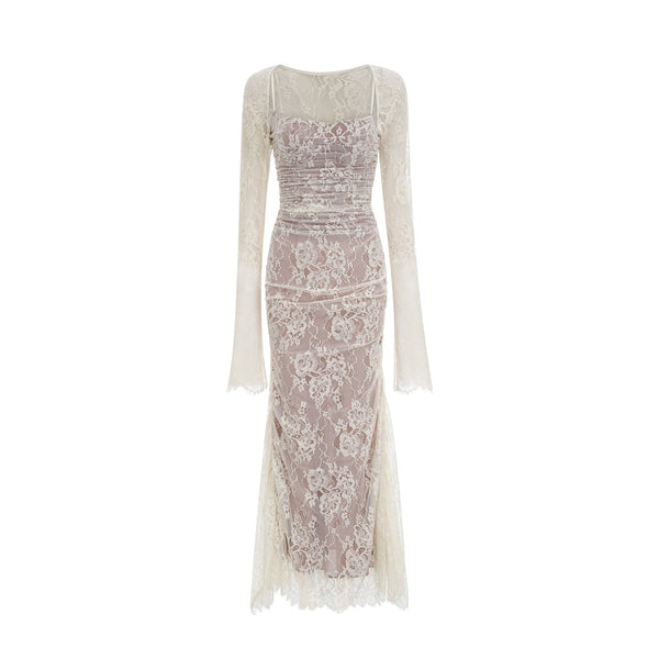 Valérie white floral lace mesh maxi dress (US Only)