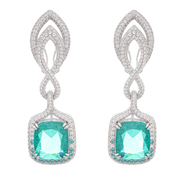 Helen Green Cushion Cut Gemstone Sterling Silver Earrings