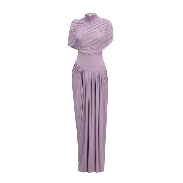 Catherine asymmetrical pleated maxi dress in Purple