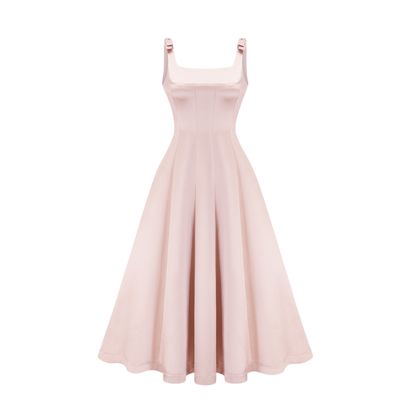 Coralie pink bowknot pleated midi dress