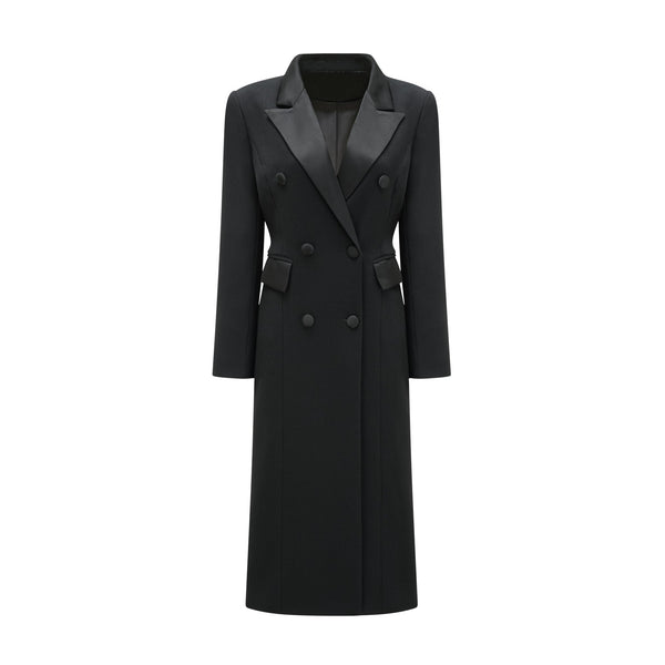 Eithne black double-breasted long coat