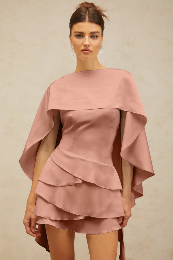 Lyna shawl-panel ruffled satin mini dress in Pink