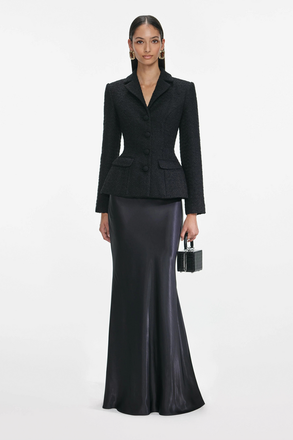 Ariadna Black Tweed Jacket & Satin Skirt Set