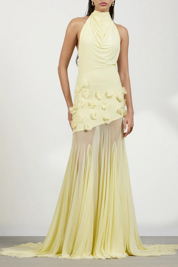 Yvette Yellow 3D Petal Mermaid Maxi Dress