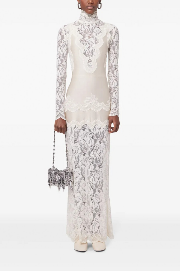 Airelle White Satin Panel Lace Maxi Dress