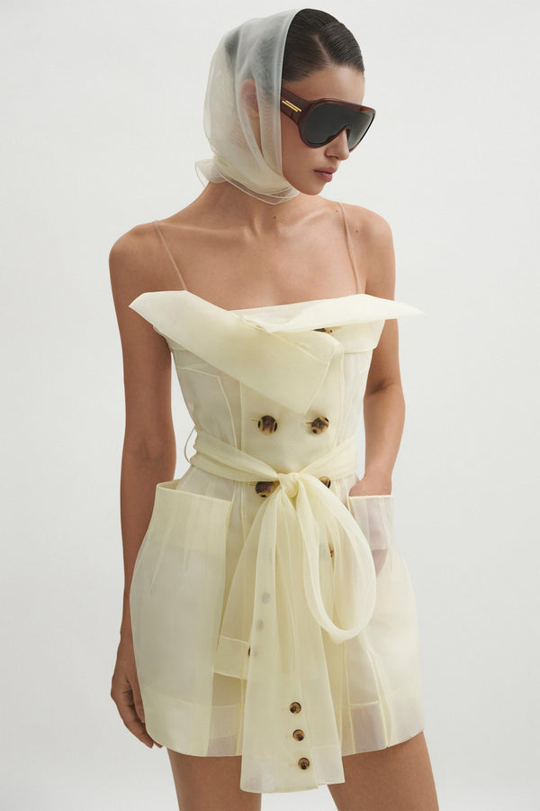 Polliana White Double Breasted Organza Mini Dress