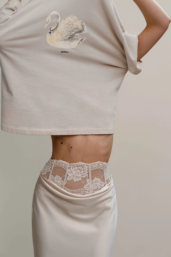 Eeva White Floral Lace Panel Maxi Skirt