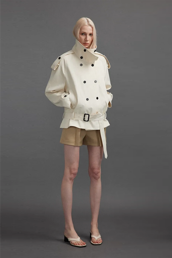 Calliopée White Double-Breasted Short Trench Coat