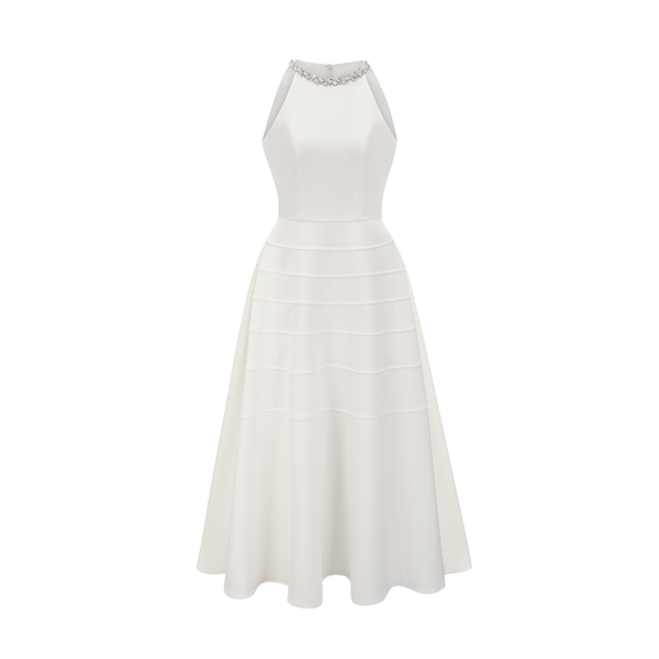 Inès white crystal-embellished midi dress